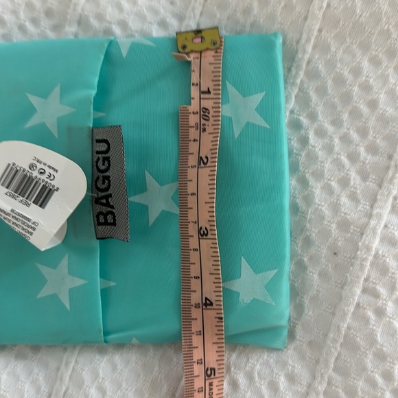 2 NWT IMITATION BAGGU foldable TOTE bags - turquoise/stars & Pink stripes - Picture 9 of 10